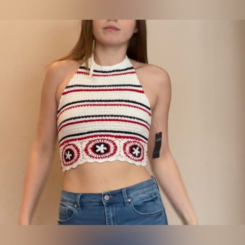 Crochet red/white blue Hollister halter top